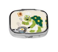 Round Square Pill Case Funny Turtle Daily with 2 Compartments Travel Pill Container for Pocket Wallet Liver Oil Storage Box