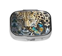 Round Square Pill Case Leopard Butterfly Daily Box 2 Compartment Travel Pill Container for Pocket Wallet Liver Oil Storage Box