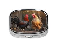 Round Square Rooster Chicken Pill Case Daily Box 2 Compartment Travel Pill Container for Pocket Wallet Portable Liver Oil Storage Box
