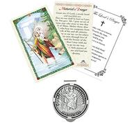 Round St Christopher Visor Clip Medal for Car - Laminated Motorist's Saint Christopher Prayer Card, The Lord's Prayer | Catholic Patron Saint of Travelers, Highway, Road Travel Themed Set, 3 Items