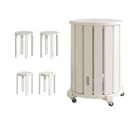 Round Stackable Stool Set of 4, Multifunctional Wooden Stools for Dining, Nesting Side Tables and Bar Use, with Wheels