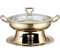 Round Stain Stainless Steel Dish For The House, With Alcohol Stove And Lid, For Catering Buffet, Restaurant, Party, Wedding, Photo ~/ (Has)