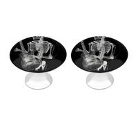 Round Stainless Steel Cabinet Knobs with Screws, 2 Pack - Modern Cupboard Door Knobs, Exquisite Abstract X-ray Skull Skeleton Playing Guitar Drawer Pull Handles for Kitchen Closet Dresser Door Hardwar