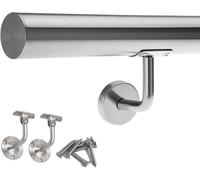 Round Stainless Steel il Kit 3ft-16ft Adjustable Staircase Railing with Wall Mount Brackets & End Caps Indoor/Outdoor Loft Porch Deck ils (240cm/8ft)