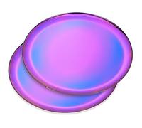 Round Stainless Steel Large Tray,Storage Tray,Serving Tray,Exhibition Tray,Decorative Tray,Diameter 11.02"/28cm,Full Surface Mirror Polish,Rainbow Color(Aurora Color),2Piece.Dishwasher Safe