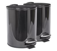 Harbour Housewares 5L Bathroom Bins - Black - Pack of 2 - Round Stainless Steel Pedal Bin Slim Kitchen Rubbish Trash Can Garbage Dustbin with Lid and Inner Bin Liner Bucket