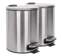Harbour Housewares 5L Bathroom Bins - Brushed - Pack of 2 - Round Stainless Steel Pedal Bin Slim Kitchen Rubbish Trash Can Garbage Dustbin with Lid and Inner Bin Liner Bucket