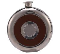 Round Stainless Steel Pocket Flask With Build-In Shot Glass 5Oz Hip Flask Mirror Polished Mini Alcoh Brown silver