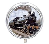 Round Steam Locomotive Train Pill Box Small Pill Case with 3 Compartment Portable Metal Medicine Organizer Mini Travel Medicine Vitamin Supplement Container for Pocket Purse