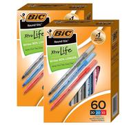 Round Stic Xtra Life Ballpoint Pens Medium Point (1.0mm) Assorted 60 Per Box 2 Boxes