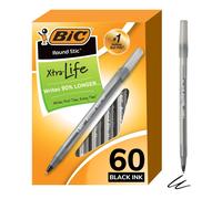 Round Stic Xtra Life Ballpoint Pens, Medium Point (1.0mm), Black, 60-Count Pack, Flexible Round Barrel For Writing Comfort (GSM609-BLK)