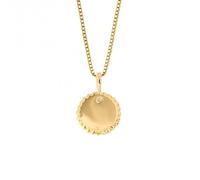 Round Stippled Edge Tag Gold Plated Silver Diamond Pendant P5210 - Recycled Sterling Silver / Gold Plated / Diamond