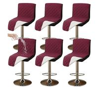 Round Stool Cover Waterproof Pub Chair Covers for Dining Chairs, Counter Height Bar Stool Covers, Barstool Covers Slipcovers Seat Only,for Counter, Kitchen, Dining Room, Hotel,Burgundy 6 pcs