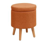 Round Storage Foot Stool, Change Shoes Stool with Filpping Lids and Solid Wood Leg Use for Couch, Desk, Office, Living Room,Orange,40Cm