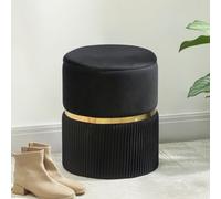 Round Storage Foot Stool, Velvet-feel Fabric Upholstered Pouffe HOMCOM Black One Size