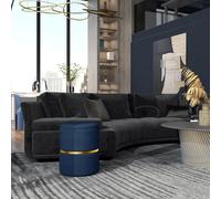 HOMCOM Round Pouffe Storage Footstool with Cushioned Top - Dark Blue - Polyester - 36cm x 36cm x 44cm