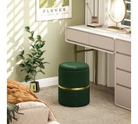 Round Storage Foot Stool, Velvet-feel Fabric Upholstered Pouffe HOMCOM Dark Green One Size