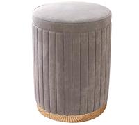 Round Storage Ottoman Stool with Padded Seat and Lid Footstool for Bedroom Living Room Pink Linen 34x45cm,Grey-34x45cm