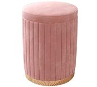 Round Storage Ottoman Stool with Padded Seat and Lid Footstool for Bedroom Living Room Pink Linen 34x45cm,Pink-34x45cm