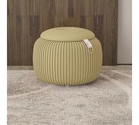 Round Storage Ottoman - Upholstered Faux Leather Foot Stool, Padded Seat for Living Room and Dorm Room