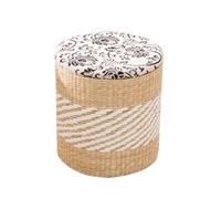 Round Storage Ottoman with Lids, Handwoven Cattail Footstool, Square Handmade Laundry Basket, Versatile Foot Rest for Living Room, Bedroom, and Home Decor