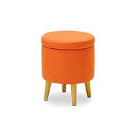Round Storage Ottoman with Removable Lid Vanity Dressing Chair Line Fabric Shoe Change Footrest Stool Side Table Seat Tray Top Coffee Table with Solid Wooden Legs,Orange