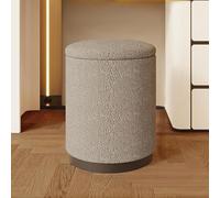 Round Storage Stool - Upholstered Vanity Chair & Ottoman Footrest Non-Slip Metal Base Skin-Friendly Fabric Stylish Vanity Stool for Bedroom & Living Room (Gray)