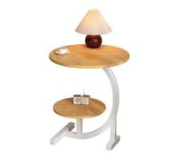 Round Storage Table C-Shape Sofa Coffee Side Table Round Potted Plant Holder with Shelf and Metal Frame for Small Space, Living Room, Bedroom, Office F