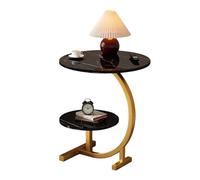 Round Storage Table C-Shaped Sofa Coffee Side Table Round Potted Plant Holder with Shelf and Metal Frame for Small Spaces, Living Room, Bedroom, Office A