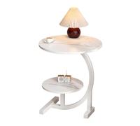 Round Storage Table C-Shaped Sofa Coffee Side Table Round Potted Plant Holder with Shelf and Metal Frame for Small Spaces, Living Room, Bedroom, Office A