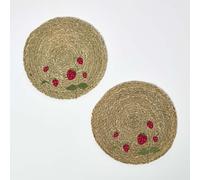 Round Strawberry Bulrush Placemats, Set of 2