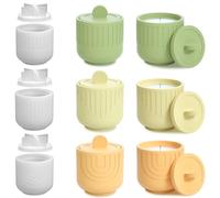 Round Striped Jar with Lid Silicone Mold, Handmade Elliptical Storage Bowl Resin Candle Mould, Flower Pot Vase Concrete, DIY Plaster Cement Rings Jewelry Storage Box Mold (Set)