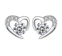 Round Stylish Minimalis Personalized Heart-shaped Earrings Earrings Zircon Women Earrings Sensitive Ears Stud Earrings (White, One Size)