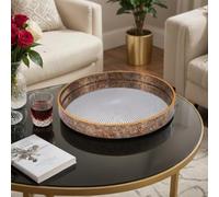Round Sunburst Antique Gold Home Serving Drinks Candle Decor Coffee Table Tray