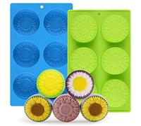 Round Sunflower Soap Molds, 2 Pack 6 Cavity Cylinder Daisy Flower Silicone Molds for Making Hot Chocolate Bomb, Cake, Jelly, Soap, Lotion Bars
