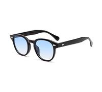 Round Sunglasses, Retro Oval Sunglasses Men Fashionable Sport Vintage 70s Black Frame Blue Gradient Lenses UV400 Protection Classic Unisex Style for Driving Travel Outdoor Activities