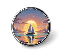 Round Sunset And Sailboat Brooch Classic Mini Pin 1 Inch Aluminum Alloy Lapel Pin Personalized Button Badge for Backpack Hat Suit Jacket Clothing Decoration