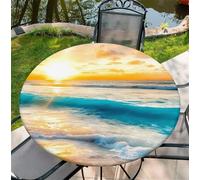 Round Table Cloth with Elastic Edge 36 Inch- Waterproof Non-Woven Fitted Table Cover for Indoor & Outdoor Use - Sunset at the seaside Patterns Tablecloth Perfect for Dining, Garden & Patio Tables