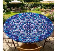 Round Table Cover Fitted Outdoor - Boho Floral Tablecloths, Waterproof Elastic Tablecloth Fits for 40"-44" Round Tables, Boho Patio Table Covers for Outdoor Dining Parties Picnics