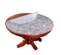 Round Table Mat Protector, Transparent/Frosted PVC Tabletop Mat Anti-Slip Wipe Dining Tablecover Waterproof Oil-Proof Desk Pad (Round:110cm,Frosted Flower)