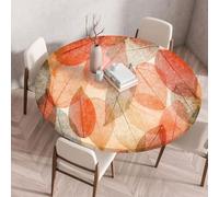 Round Table Protector Orange Red Leaf Veins Tablecloth Polyester Lightweight Durable Wrinkle Resistant Machine Washable Round Table Cloth for Family Dinners Cafes Party (140 cm)