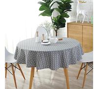 Round Tablecloth 120cm Heavy Duty Cotton Linen Wrinkle Free Tablecloths Nordic Style Washable Table Cloth Decorative Table Cover for Indoor Outdoor Holiday Home Christmas Party Picnic Dining Room
