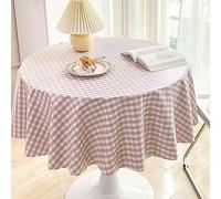 Round Tablecloth 120cm PVC Wipe Clean Table Cloth Waterproof Pink and White Checked Oil-Proof Stain-Resistant Vinyl Table Cover for Kitchen,Dining,Garden,Wedding,Party,Indoor,Outdoor Tabletop Decor
