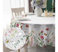 Round Tablecloth 150 cm Florals Country House Style Tablecloths Washable Tablecloth Made of Polytester Water-Repellent Durable Scratch-Resistant for Kitchen, Dining Room, Coffee Table, Parties,