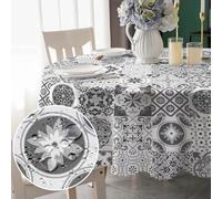 Round Tablecloth 150cm Wipeable Tablecloths, Boho Style Tablecloth Waterproof Wipeable Polyester Table Cloth Circular Table Cover for Kitchen, Dinner, Garden, Wedding, Home, Picnic Outdoor Party