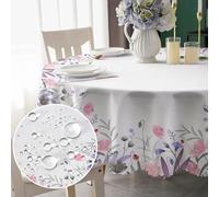 Round Tablecloth 150cm Wipeable Tablecloths, Florals Style Tablecloth Waterproof Wipeable Polyester Table Cloth Circular Table Cover for Kitchen, Dinner, Garden, Wedding, Home, Picnic Outdoor Party