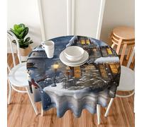 Round Tablecloth 152cm Waterproof Tablecloth for Dining Tables Kitchen Farmhouse Tablecloths Christmas Snowmen and Houses Table Cloth Wrinkle Free Table Cover for Dining Buffet Wedding Party