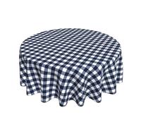 Round Tablecloth 60 Inch, Dark Blue White Gingham Round Table Cloth Water Resistant Spill Proof Table Covers Wipe Clean Table Cover for Buffet Table, Parties, Holiday Dinner, Wedding