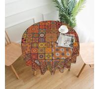 Round Tablecloth 60 Inch, Water Resistant Wrinkle Free Decorative Dining Table Cover For Indoor Outdoor, Group Moroccan Geometric, Circular Table Cloth For Kitchen Party, Fits 20-47 Inch Tables