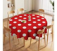 Round Tablecloth 70 In Decorative Washable Table Cover Stain Wrinkle Free Farmhouse White Polka Dot Pattern Table Cloth for Dining Kitchen BBQ Picnic Birthday Wedding Banquet Party Indoor Outdoor